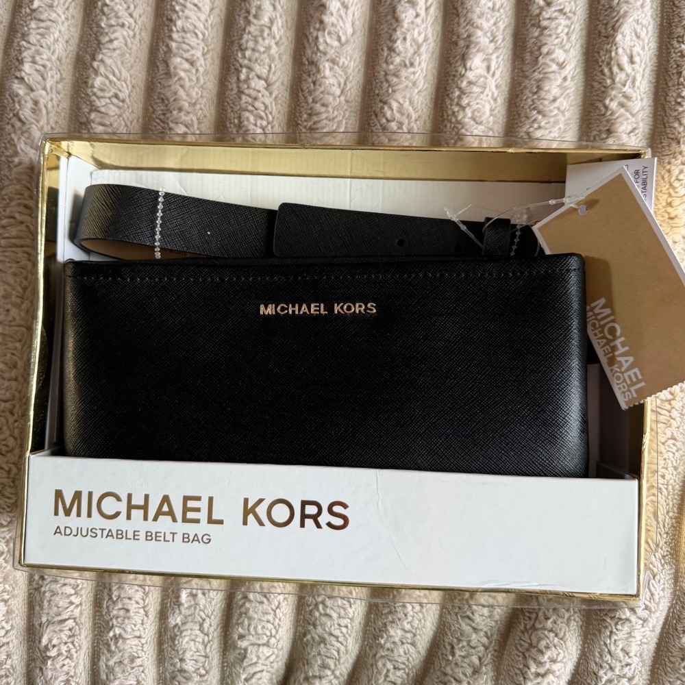 Michael‎ Kors Black Logo Debossed Belt Bag Adjustable Fanny Pack S/M 29556319CL